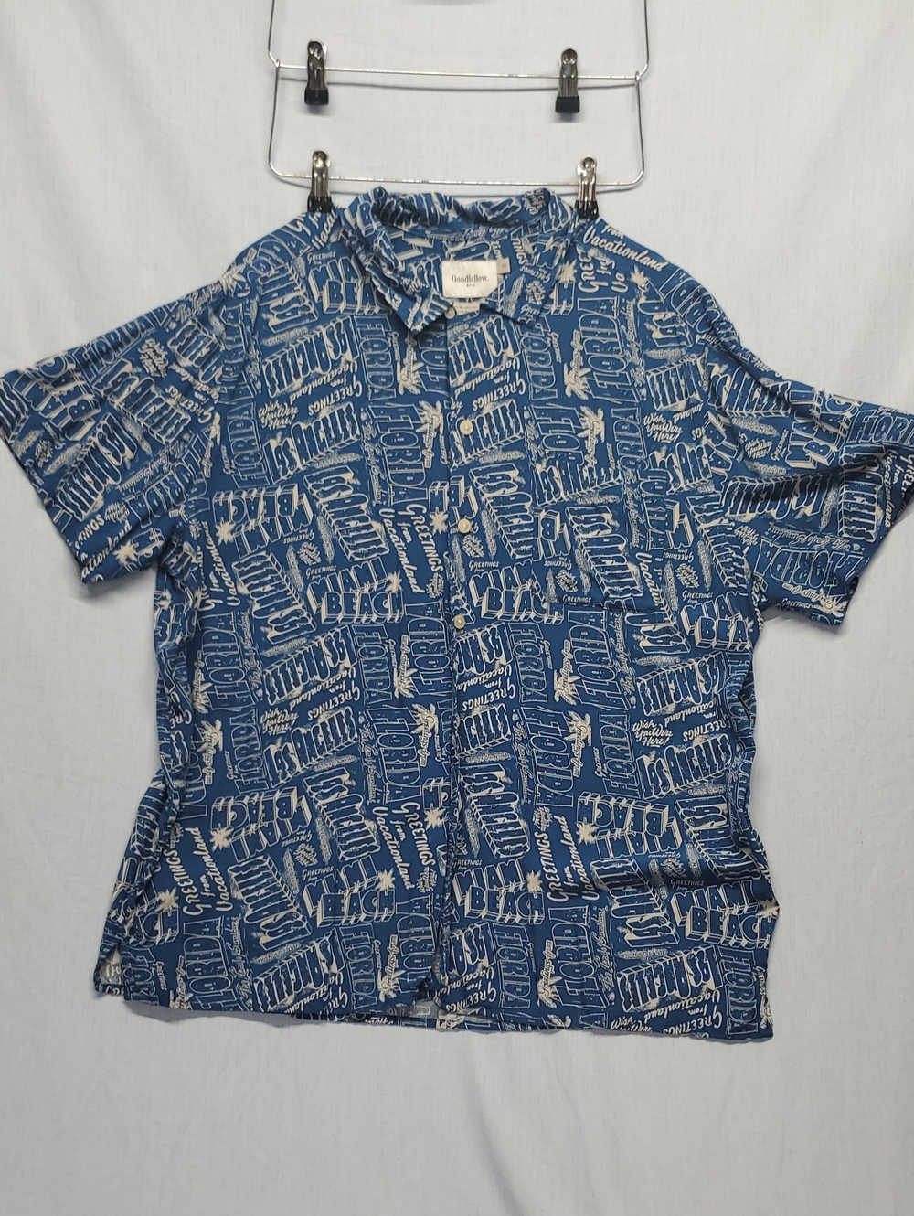 Goodfellow & Co Blue and White Printed Short Sleeve Button Down Shirt #273